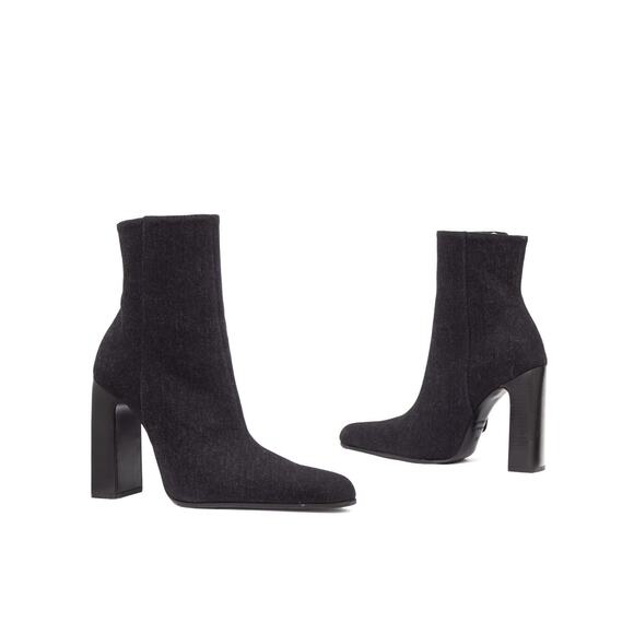 940$ BALENCIAGA Denim Ankle Hidden Side Zip Block Heel Boots Grey 37 / US 7 - Picture 1 of 14